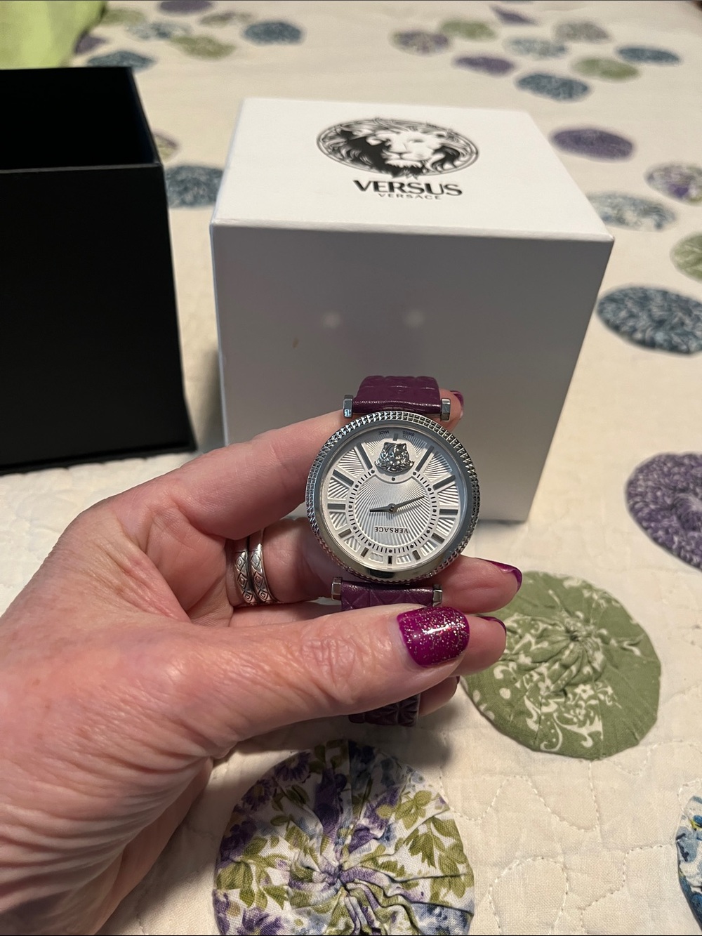 Versus by Versace Women's Stainless Steel Watch with Quilted Leather Strap